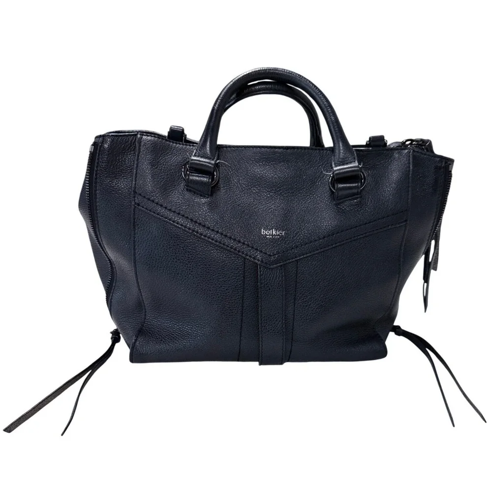 Botkier Trigger Black Pebbled Leather Satchel Bag Gunmetal‎ Hardware Tassels